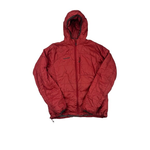 Mammut Men’s Down Puffer Primaloft Jacket Size L Red w/Hood - Picture 1 of 6